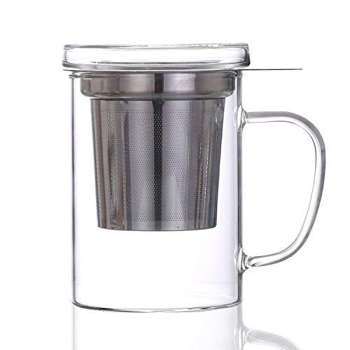 Teeglas mit Sieb Teebereiter mit Tee-Filter, Tee-Sieb und Deckel - Tee-Zubereiter Tea-Maker & Tee-Tasse in Einem; ca. 450 ml (Teamaker - mit Knopf) – Bild 3