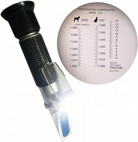 Clinical Refractometer,Tri-Scale-Serum Protein 2-14g/dl,Urine specific gravity 1.000 - 1.060SG For Veterinary Cat,Dog, Pets with EXTRA LED light