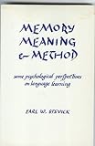 Memory, Meaning and Method, Stevick, Earl, 0838427731