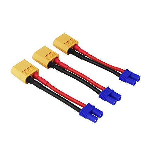 OliYin 3pcs XT60 Male to EC2 Female Connector Adapter with 1.96inch/5cm 16awg Wire for RC Lipo Battery Car(Pack of 3)