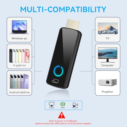 Wireless HDMI Adapter, Miracast Dongle / Airplay / Screen Mirroring for TV/Projector from iOS/Android/Windows - Portable HDMI WiFi Transmitter (W3401)