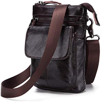 Contyu Genuine Leather Small Travel Shoulder Bag for Men with Hook | Mini Crossbody Messenger Belt Purse | iPhone Wallet Holster Case Waist Cellphone Pouch (Dark Brown)