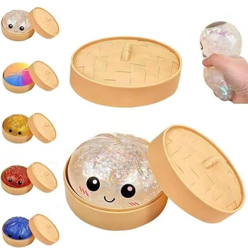 Beauenty 4PC Glitter Dumpling Squishy Toy - Soft Squeeze Stress Ball, Anxiety Relief Fidget Toy, Stretchy Sparkly Sensory Dumpling Squishy for Kids Teens