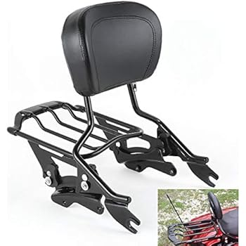TCMT Detachable Passenger Backrest Sissy Bar With 2 Up Air Wing Luggage Rack 4 Point Docking Hardware Kits Fits For Harley Touring 2014-2019 (Black, ...