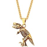 U7 Dinosaur Necklace Vintage 18K Gold Plated Animal Skull Skeleton Pendant Punk Personalized Jewelry