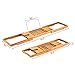 Ollieroo Natural Bamboo Bathtub Caddy with Extending Sides Adjustable Book Holder Tray Organizer for Phone and Wineglass