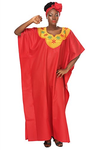 African Planet Women's Abaya Maxi kaftan dress embroidery Large cover-up Red