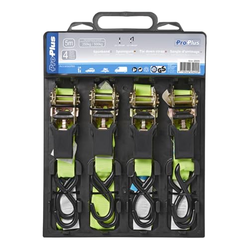 ProPlus 320204 - Correa de Amarre con Tensor de trinquete y 2 Ganchos, 5 m