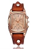 COOKI Retro Design Quartz Analog Lady Watches,Womens Watches,On Sale Clearance Female Watches Square Leather Wrist Watches for Women New-A130 (brown)