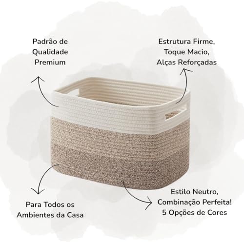 Cesto Organizador Multifuncional – Estrutura Reforçada em Corda de Algodão e Acabamento Artesanal | Use em Qualquer Cômodo da Casa (Colorida)