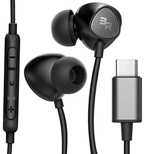 auriculares thore tipo c, auriculares internos con cable con micrófono y control de volumen auriculares con micrófono para note 10/20 galaxy s20 / s21 plus / ultra, pixel 4/5 y más, negro / bronce 