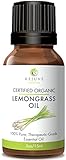Certified Organic (USDA & ECOCERT) Lemongrass Essential Oil by RejuveNaturals, 15 ml | 100% Pure, Steam Distilled, Gluten and Hexane Free | For Stress Relief, Muscle Aches, or Aromatherapy