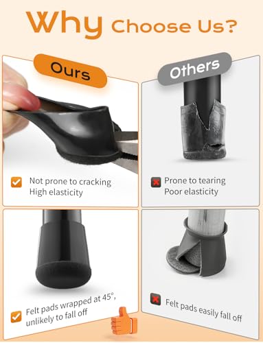Meldel Chair Leg Floor Protectors Extra Small 24PCS - Furniture Felt Silicone Integrated Chair Foot Covers/Dark-Black/Rubber - Protect Floors from Scratches,Reduce Noise