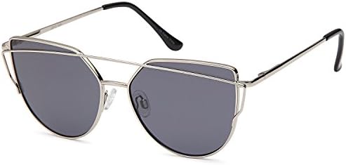 QINKY Womens Cateye Aviator Metal Frame Cross Bar Sunglasses with Mirror Flash Flat Lens - Choose Your Variation