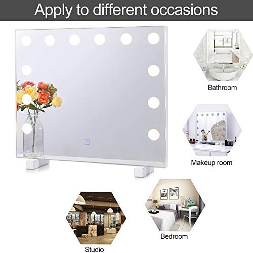 Dimmable Lighted Bathroom Mirror for Wall with 3 Color Changing, Hollywood Vanity Mirror with Lights, Frameless Makeup Mirror for Bathroom Bedroom Vanity, Wall Mounted or Tabletop (19.69" x 16.93")