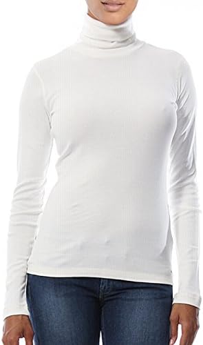 Achenaggg Gootuch Womens Cotton Fine Lines White Turtleneck Sweater High Elastic Warm Sweater Undershirts Thermal Underwear (L, White)