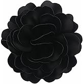 FUTIMELY Dainty Satin Fabric Rose Flower Large Brooch Pin Handmade Big Camellia Brooch Lapel Pins Wedding Party Dance Banquet Dress Suit Ceremony Clothes Accessories Jewelry Gifts for Women (Black)