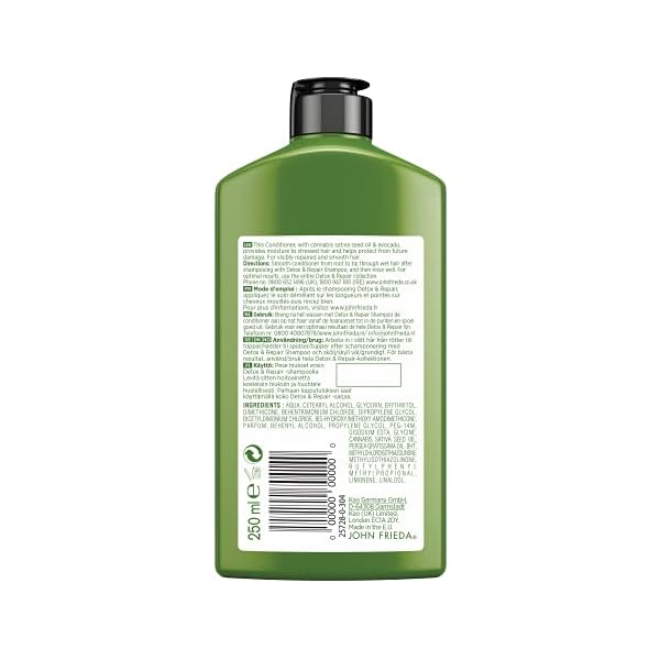 John Frieda Detox & Repair Conditioner for Dry, Stressed & Damaged Hair with Avocado Oil and Green Tea, 250 ml