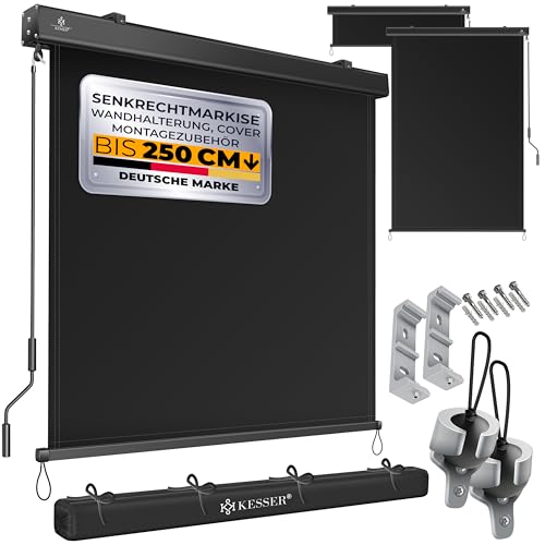 KESSER® Senkrechtmarkise 180x250cm Außenrollo Handkurbelmechanismus Balkonrollo Sonnen-und Sichtschutz Beschattung Sonnenschutz mit Kurbel Markisenkas
