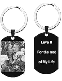 Queenberry Personalized Photo/Text Name Love Note Engraved Tag Keychain Keepsafe for Men Women Anniversary Birthday Gift