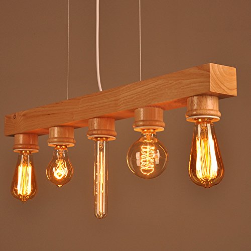 WINSOON Wooden Ceiling Fixture Island Light Pendant Lamp Lighting Hanging Bar Wood Chandelier