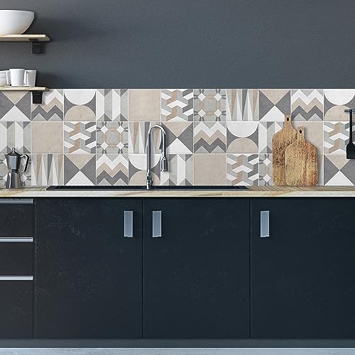Splash Guard for Kitchen, Wall Sticker 100% Made in Italy, with Non-Toxic Ink, Flame Retardant and Water-Resistant Geometric Tiles 180 x 60 cm