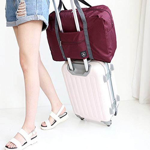Wandf Foldable Travel Duffel Bag Luggage Sports Gym Water Resistant Nylon Travel Foldable Duffel Bag for Women Men (Wine)