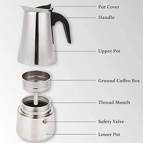Espressokocher aus Edelstahl, Mokkakanne, Perkolator, italienische Kaffeemaschine, klassischer Café-Maker, geeignet für… – Bild 4