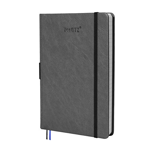 Thick-Hardcover-NotebookJournal-with-A5-120gsm-Premium-Paper-College-Ruled-Bound-Notebook-with-Pen-Holder-Grey-Leather-3-Ribbon-Marker-Inner-Pocket-84-x-57-in