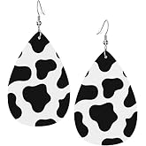 BOFILL Cow Print Earrings for Women Leather Teardrop Animal Cute Accessories Dangle Lightweight Funny Gifts
