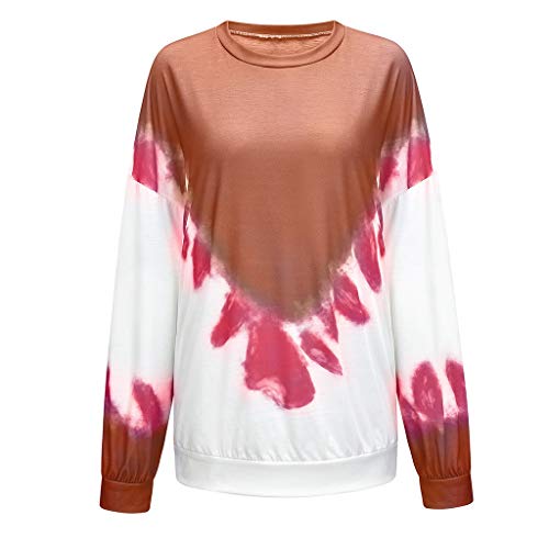 Aunimeifly Women's Tie Dye Blouse Long Sleeve Sweatshirt Ladis Casual Loose Tops Short Pullover Yellow