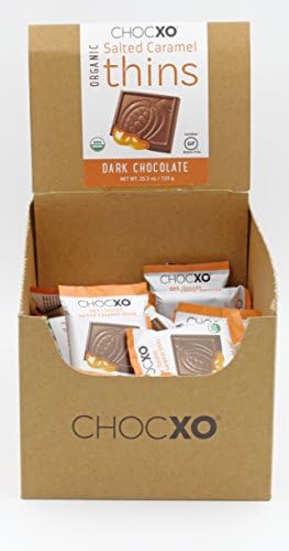 ChocXO Dark Chocolate Thins with Salted Caramel "100% Organic" 48 Bars per Box