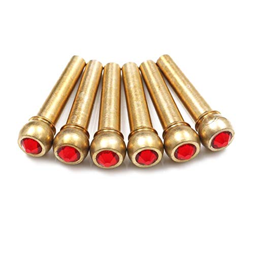 Vencetmat String Acoustic Guitar Copper Bridge With Crystal 6pcs Guitar Bridge Pins (6 Pcs, Hot Red)