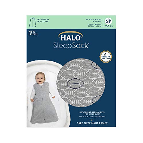 HALO Sleepsack 100 Cotton Wearable Blanket, TOG 0.5, Footballs, Medium