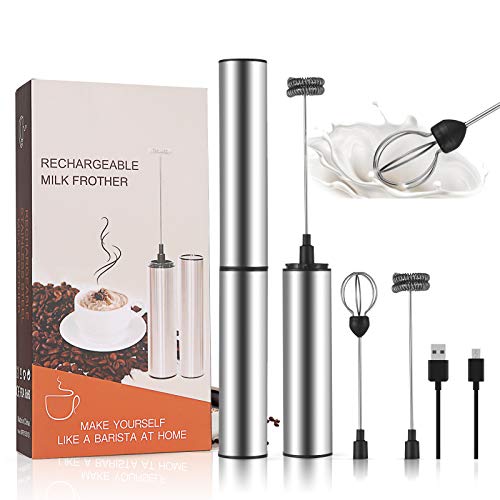 Milchaufschäumer Handheld, leegoal Elektrischer Kaffee Aufschäumer mit 2 Edelstahl-Schneebesenköpfen, 2…