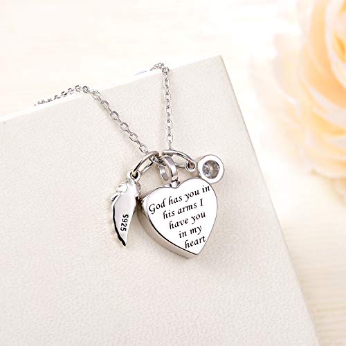 BEILIN 925 Sterling Silver Angel Wings Cremation Jewelry Keepsake Memorial Urn Necklace for Ashes: God has You in his arms I Have You in My Heart (Angel Wings Heart urn Necklace) - Thumbnail 2