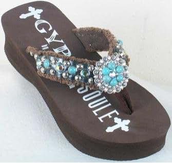 Amazon.com | Gypsy Soule Flip Flop CI-GYPSY M 10 Chocolate with Turquoise | Flip-Flops