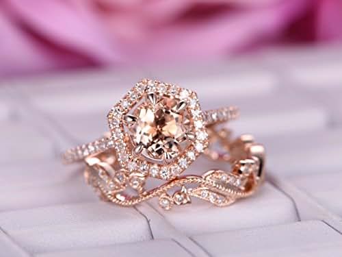 Amazon.com: Round Morganite Engagement Ring Set Pave Diamond Wedding Hexagon Halo 14K Rose Gold Amazon.com: Round Morganite Engagement Ring Set Pave Diamond Wedding Hexagon Halo 14K Rose Gold