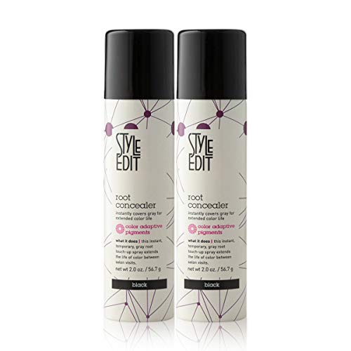 Style Edit Black Root Concealer Touch Up Spray | Instantly Covers Grey Roots | Professional Salon Quality Cover Up Hair Products for Women | Black 2 Ounce (Pack of 2)