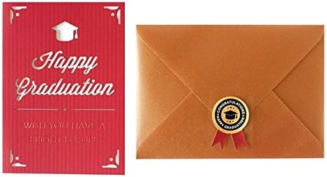 GOTOME Graduation Book Card, Red, w/ Bronze Tracing Paper Envelope &amp; Sticker, 4.33"x5.91"(110x150cm)