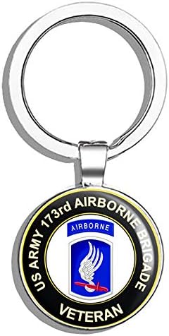 HJ MediaU.S. Army 173rd Airborne Brigade Veteran Metal Round Metal Key Chain Keychain Ring