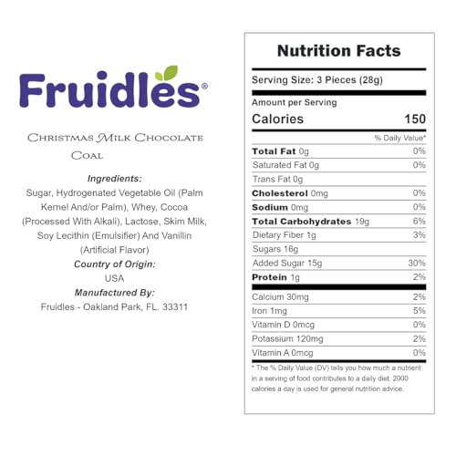 FRUIDLES CHRISTMAS COAL CHOCOLATE, MILK CHOCOLATE PARTY BAG FILLERS, INDIVIDUALLY WRAPPED FOILS, RESEALABLE BAG, KOSHER CERTIFIED DAIRY (1 POUND)