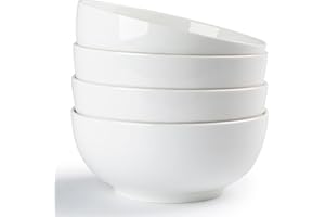 Houlu 40 oz Soup Bowls, Cereal bowls, Pho Bowls, Salad Bowls, Off White Porcelain Bowl Set of 4, 7 inch