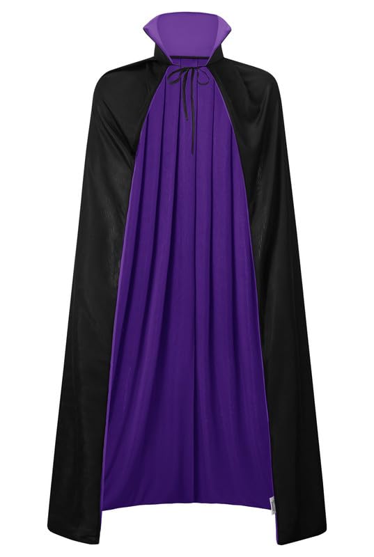 Mainfini Vampire Cape Mens Carnival Costume Masquerade Party Medieval Stand Collar Dress Up Cosplay Purple 150CM/59inch