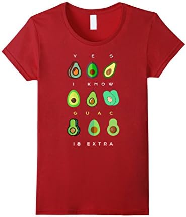 Women's Yes I Know Guac Is Extra Funny Avocado Guacamole T-Shirt Small Cranberry
