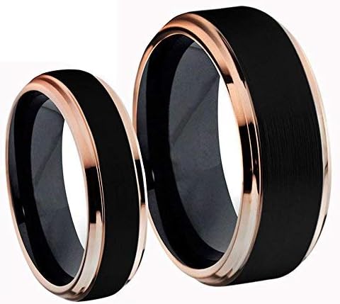 Tungsten Jeweler Men & Womens Titanium Two-Tone Black IP & Rose Gold IP Brushed Center Wedding Band Romg Set