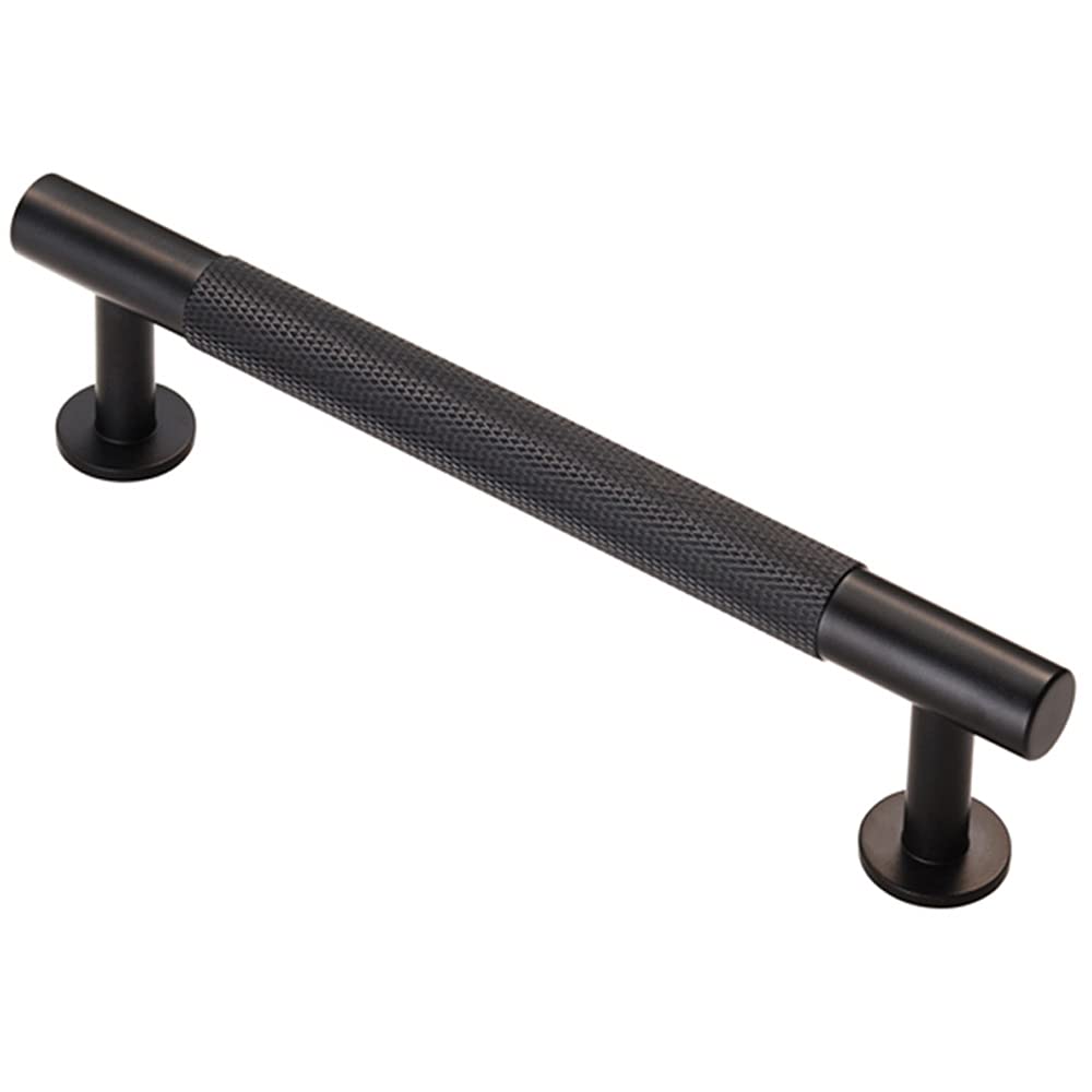 Knurled Bar Door Pull Handle - 158 x 13mm - 128mm Fixing Centres - Matt Black | Designer Cabinet Pull Handle - Wardrobe Cupboard Door Handle - Suitable for Lightweight Internal Doors