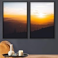 2 Piece Framed Canvas Wall Art Sunset in The Mountains Canvas Prints Home Artwork Decoration for Living Room,Bedroom - 16