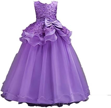 Little/Big Girls Long Lace Princess Party Dresses Elegant Maxi Gowns Pageant Party Wedding Bridesmaid Prom Communion (Purple,5-6Y)