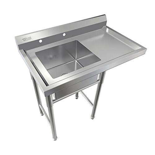 Bonnlo Commercial Stainless Steel Sink with Drainboard Heavy Duty Landry Sink Utility Tub for Outdoor, Laundry Room, Workshop, Basement, Garage, Kitchen（Tube Size: 18"L x 15.8" W x 8.8"D） - Thumbnail 7